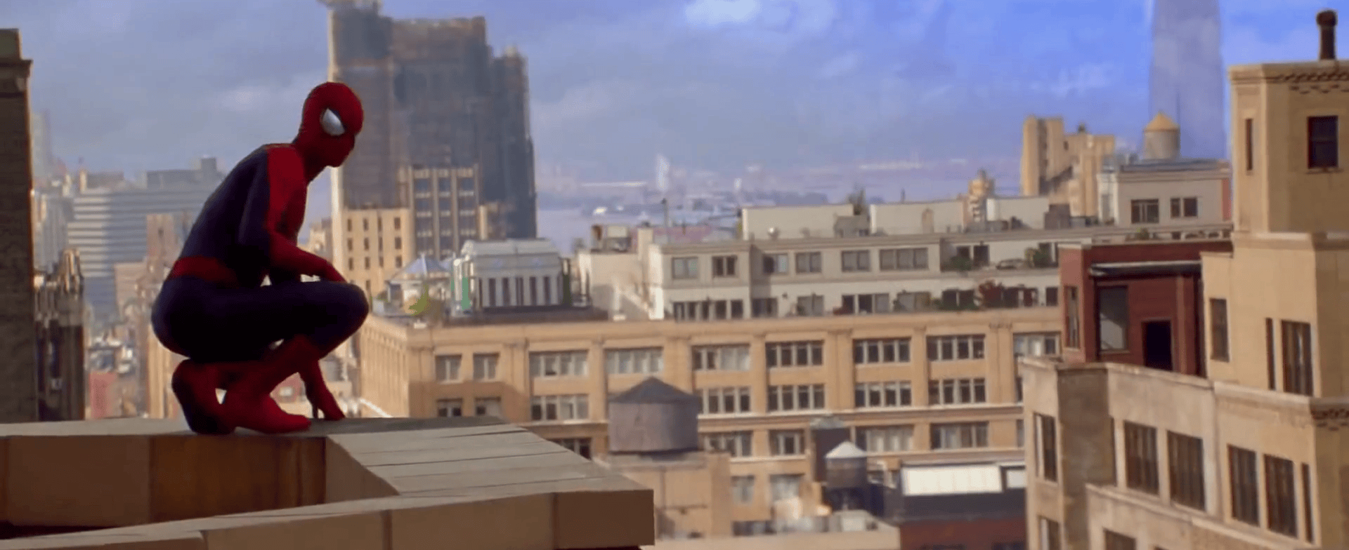 Spider-Man perched above the New York skyline